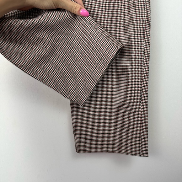 Zara Herringbone Trouser Pants Sz Large Ruffle Pockets High Rise Black White Red - Picture 15 of 15